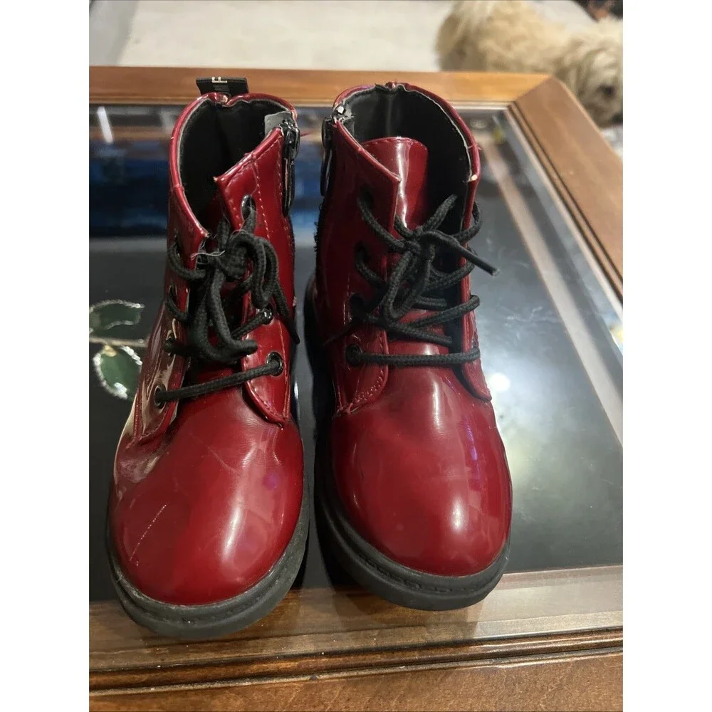 Toddler ‎ Combat Boots with Zipper Maroon size 12